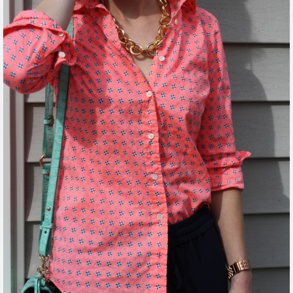 J. Crew Tops - J.Crew Pink Coral Perfect Cottagecore Button-Down Shirt Size 4
